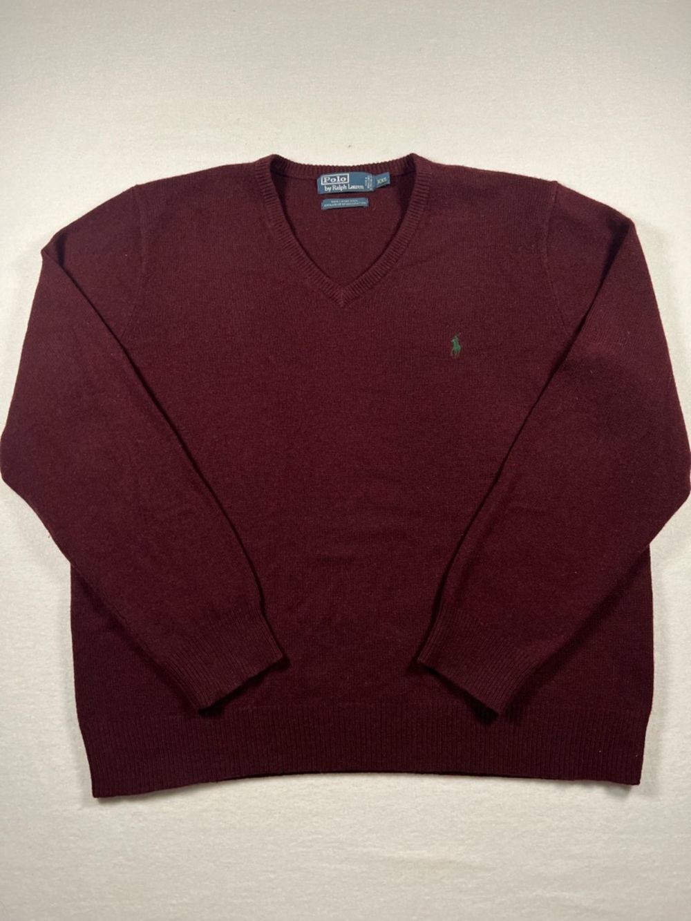 Polo by Ralph Lauren Men's V-Neck Sweater - Wine with Green Pony